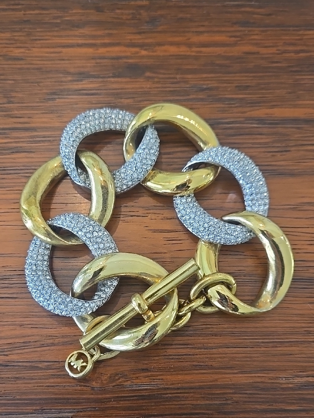 MICHAEL KORS VINTAGE Gold and Pave Rhinestone Link Bracelet - Picture 3 of 4